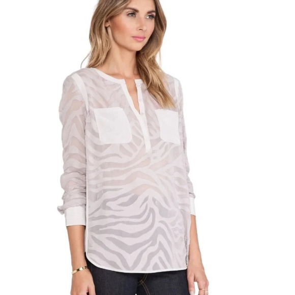 Rebecca Taylor Liger Silk Blend Long Sleeve  Blouse Size 2 in Sleek - Picture 7 of 10